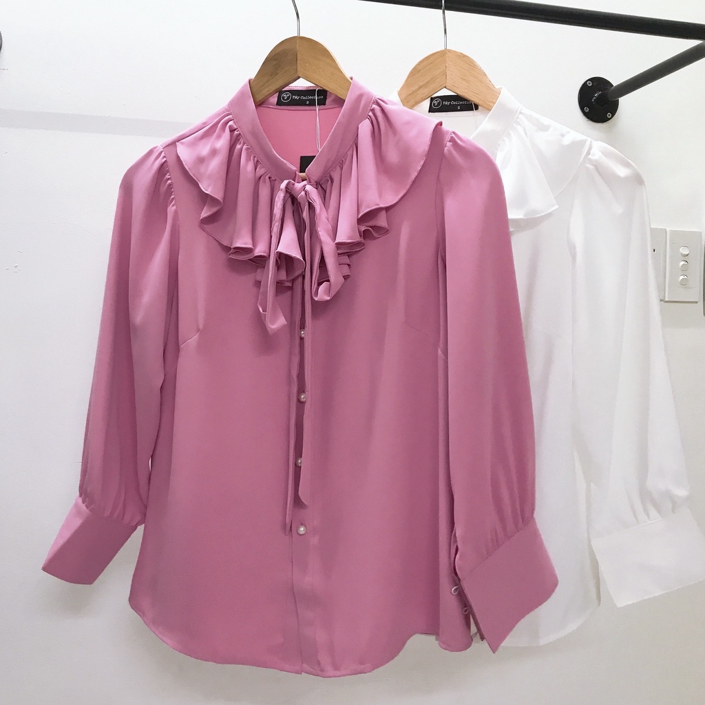 Áo sơ mi cổ phối bèo cột nơ TÂY COLLECTION thanh lịch, trẻ trung, hottrend 2022