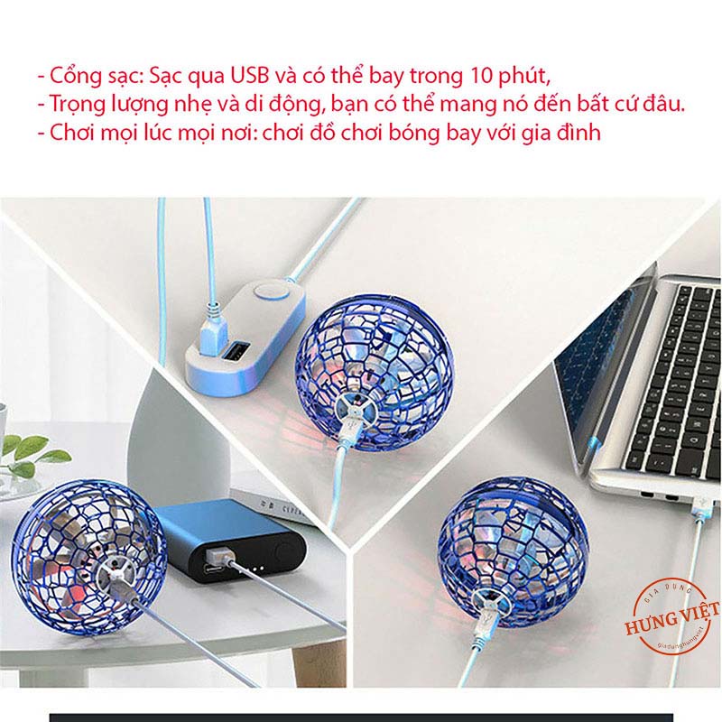 Đồ Chơi Bóng Bay Nhựa UFO Xoay Tròn Hiệu Ứng Boomerang Cổng Sạc USB, Đèn Led Đẹp Mắt [BONG XOAY MA THUAT]