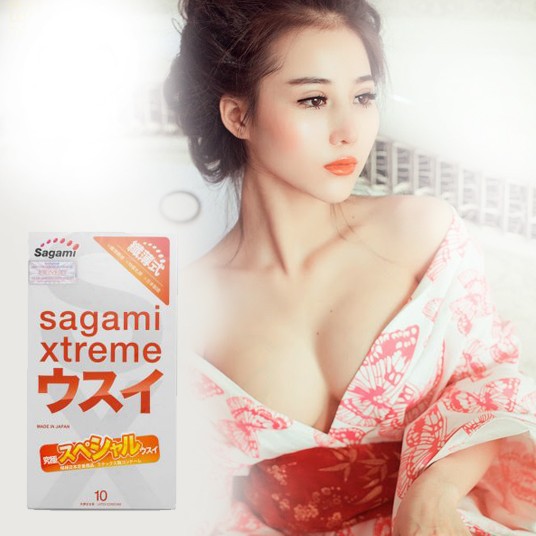 Bao cao su cao cấp siêu mỏng SAGAMI 0,03 mm chính hãng SAGAMI Xtream Super Thin - Hộp 10 chiếc