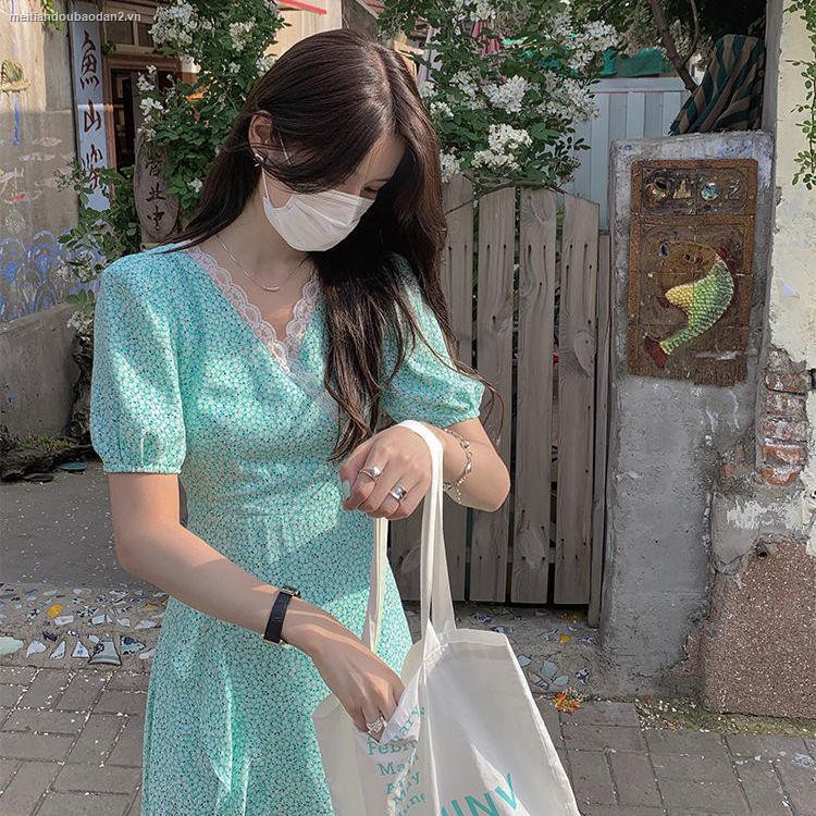 Đầm Hoa Cổ Chữ V Tay Ngắn Phối Bèo Thời Trang Mùa Hè Cho Nữ 2021 | BigBuy360 - bigbuy360.vn