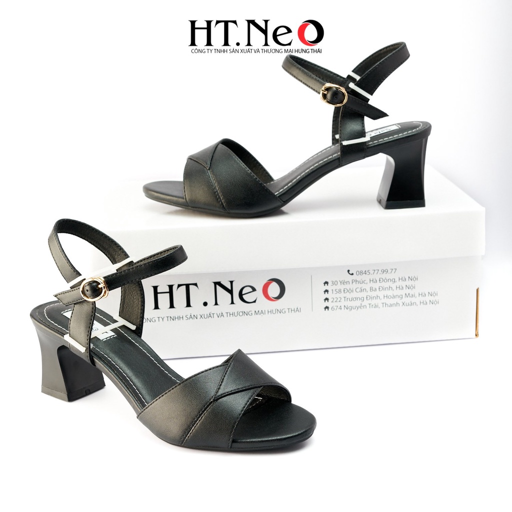 Sandal nữ đế vuông HT.NEO Da bò thật, quai da chéo tinh tế, gót vuông chắc chắn SDN111