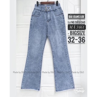 [Size 32~36] Quần Jeans Lưng Cao - Quần Ống Loe Suông Giãn Mạnh Cạp Cao Qua Rốn - Quần Jeans Ống Rộng Xanh Đá