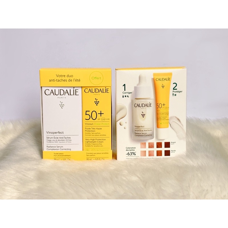 Set serum Caudalie vinoperfect tặng kem chống nắng