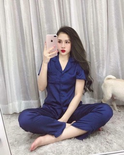Bộ lụa satin viền beo