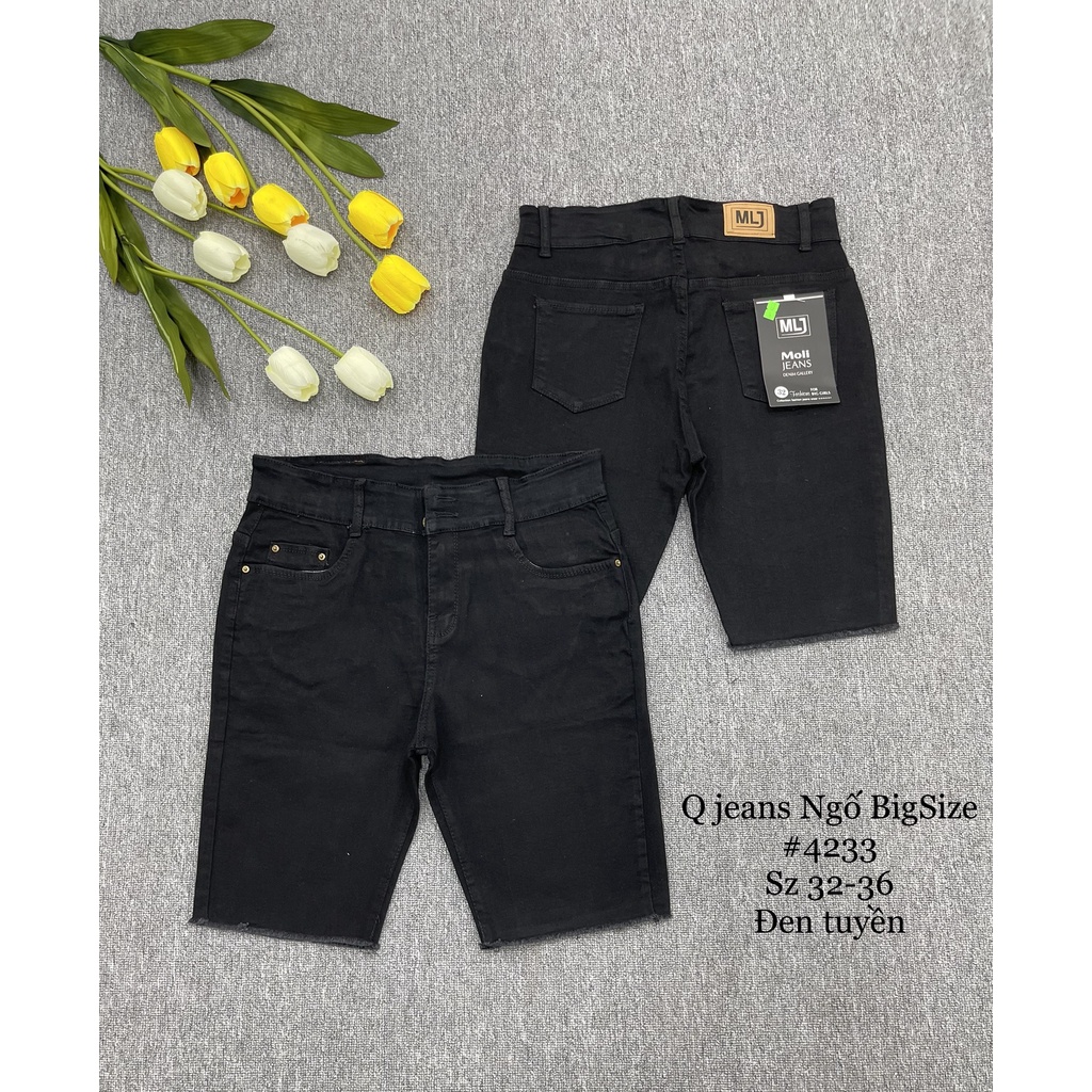 [55kg-90kg] Quần bò ngố / lửng BIGSIZE lưng cao2 nút, co dãn mạnh, màu đen tuyền rẻ đẹp thời trang MLJ 4233