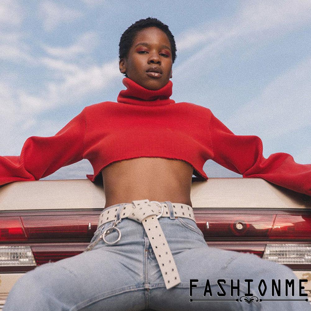 Áo len ngắn hở rốn tay dài cổ lọ thời trang cho nữ | BigBuy360 - bigbuy360.vn