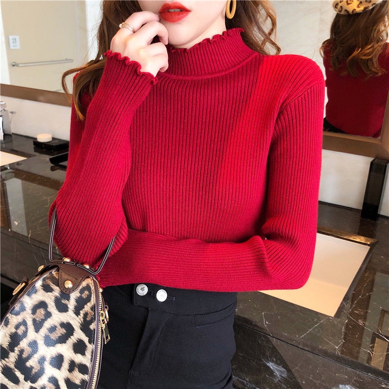 Áo sweater Cổ Lọ Dáng Ôm Màu Trơn Thời Trang Thu Đông Mới 2021