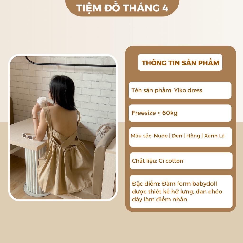 Đầm Babydoll 2 Dây TIỆM ĐỒ THÁNG 4 Váy Hở Lưng 2 Dây Bản To Đi Chơi Đi Biển  YIKO DRESS  alohashop91