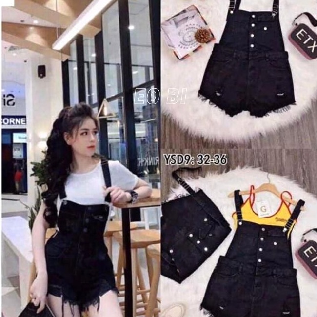 Yếm Nữ Quần short đen kiểu dáng Hàn -Quần yếm ngắn 2 dây tua dưới năng động ULAZZANG