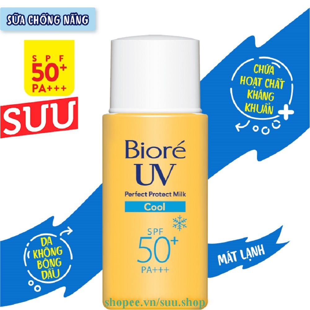 Sữa Chống Nắng 25ml Biore UV Perfect Protect Milk Cool Mát Lạnh SPF50+/PA+++, suu.shop Cam Kết 100% Chính Hãng.k
