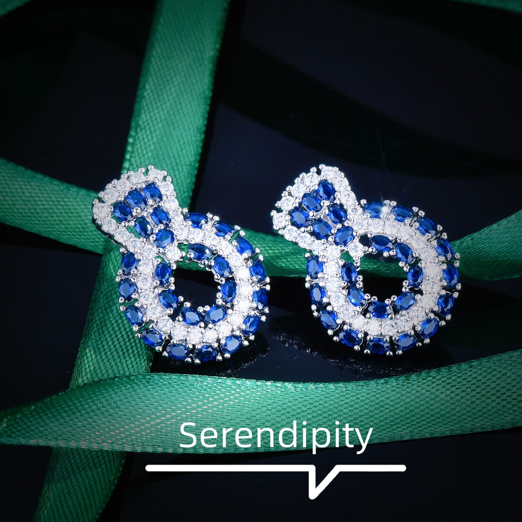 Khuyên Tai Cửa Đính Đá Sapphire Xanh Hoàng Gia Sáng Tạo-JHS4-E