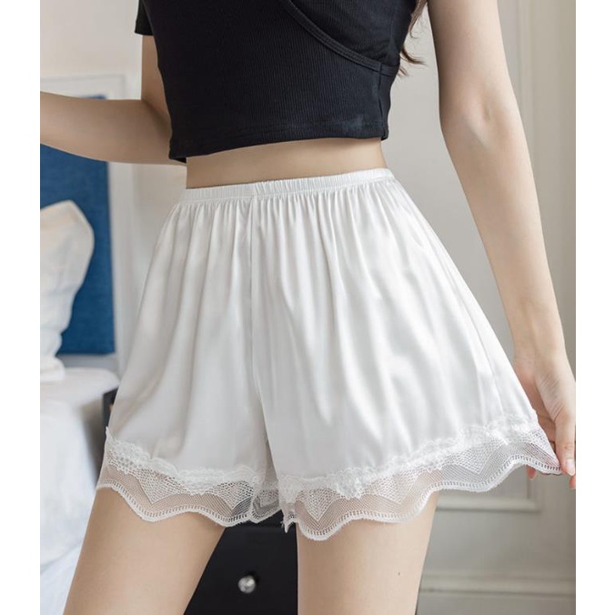 Quần Short An Toàn Mặc Ở Nhà Vải Satin Phối Ren Dáng Rộng Thời Trang Mùa Hè Cho Nữ