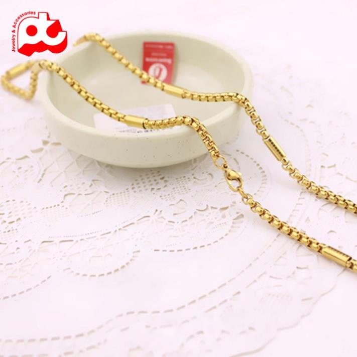 Dây chuyền nam cao cấp thời trang đẹp titan kiểu bọc khoanh chạm họa tiết tròn PT JEWELRY kích cỡ 4mm PTDCNA164