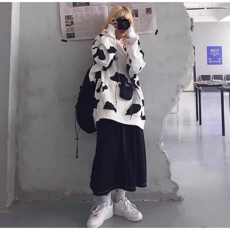 Áo Khoác Nỉ Hoodie Bò Sữa PEONYB [ FREE SHIP]🌸form rộng loang màu đen trắng oversize🌸 | BigBuy360 - bigbuy360.vn