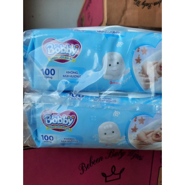 Combo 10 gói khăn ướt bobby 100 tờ không mùi cho bé sơ sinh mẫu mới Bobby