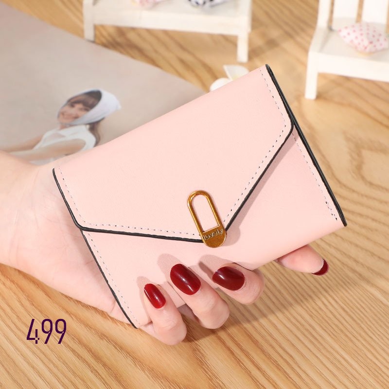 VÍ NGẮN NỮ CẦM TAY MINI NÚT KHÓA LOVELY 499 CHẤT DA TRƠN SANG CHẢNH