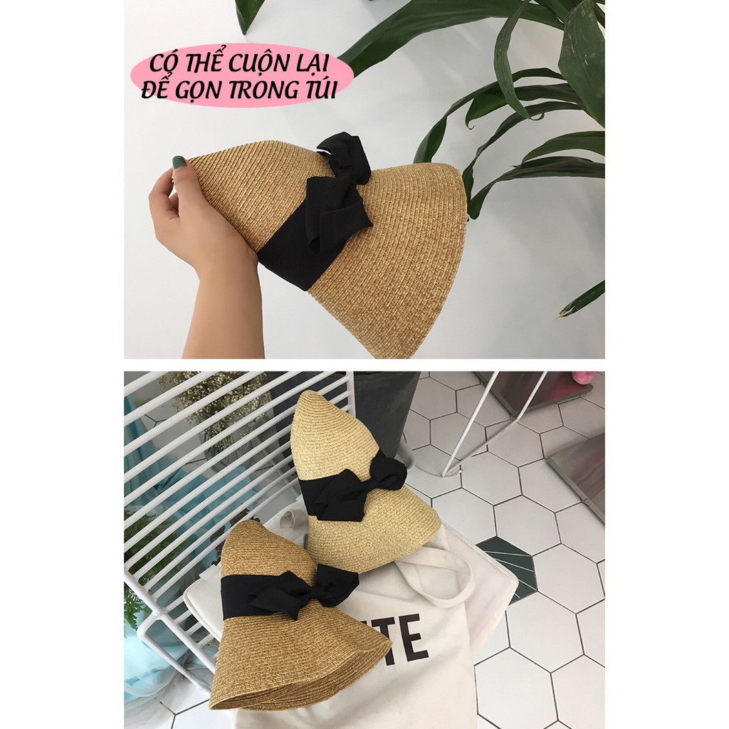 Nón Cói Đi Biển Kiểu Trơn Phối Dây Nơ P1350