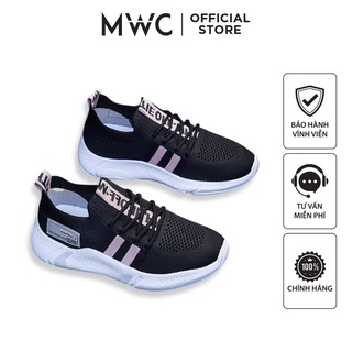 Giày MWC 0486 - Giày Thể Thao Nữ Đế Bằng, Sneaker Vải Phối Lưới Kẻ Sọc Đế Bằng 3CM Cá Tính