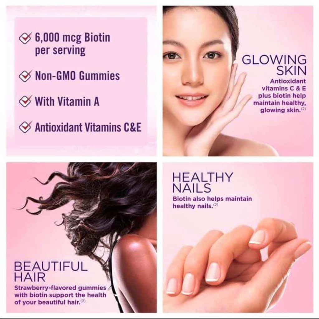 Kẹo dẻo HAIR SKIN NAILS GUMMIES Advanced 6000mg Biotin giúp dưỡng tóc bóng mượt