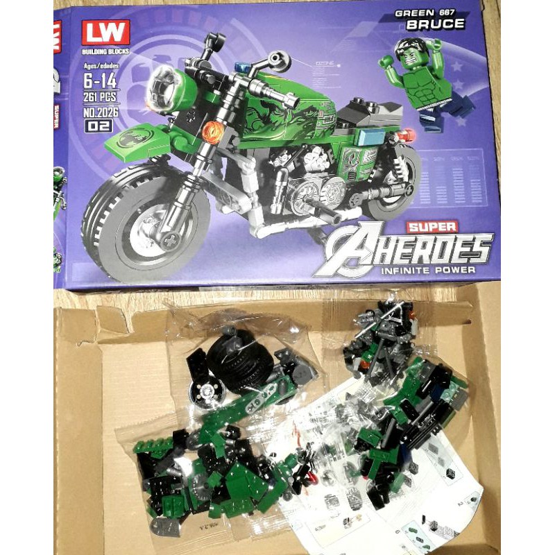 Lắp ráp 1 hộp Xe đua cực đẹp Lego-Xe môtô Bruce Green 887 hoặc FSTS 9209 có 260 chi tiết bằng nhựa rất đẹp