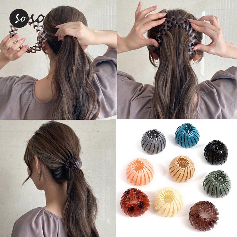 Kẹp tóc nhựa màu trơn thiết kế đơn giản dành cho nữ