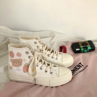 Giày sneaker thể thao nữ trắng hình gấu cute ulzzang Hàn Quốc [Yannie]