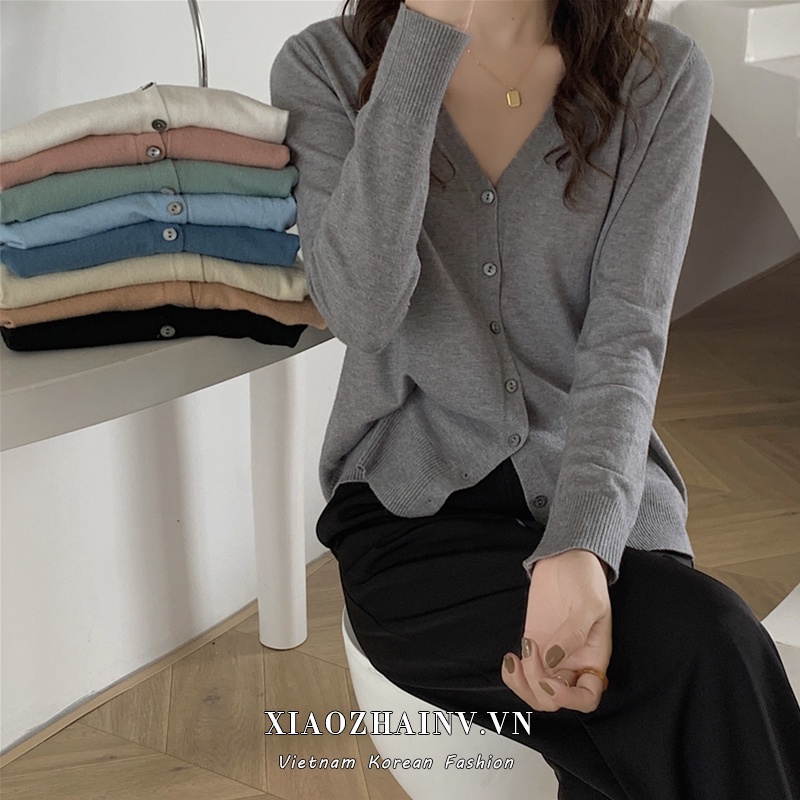 Xiaozhainv Áo Cardigan Dệt Kim Tay Dài Cổ Chữ V Dáng Rộng Phong Cách Thời Trang Hàn Quốc Với 9 Màu Lựa Chọn