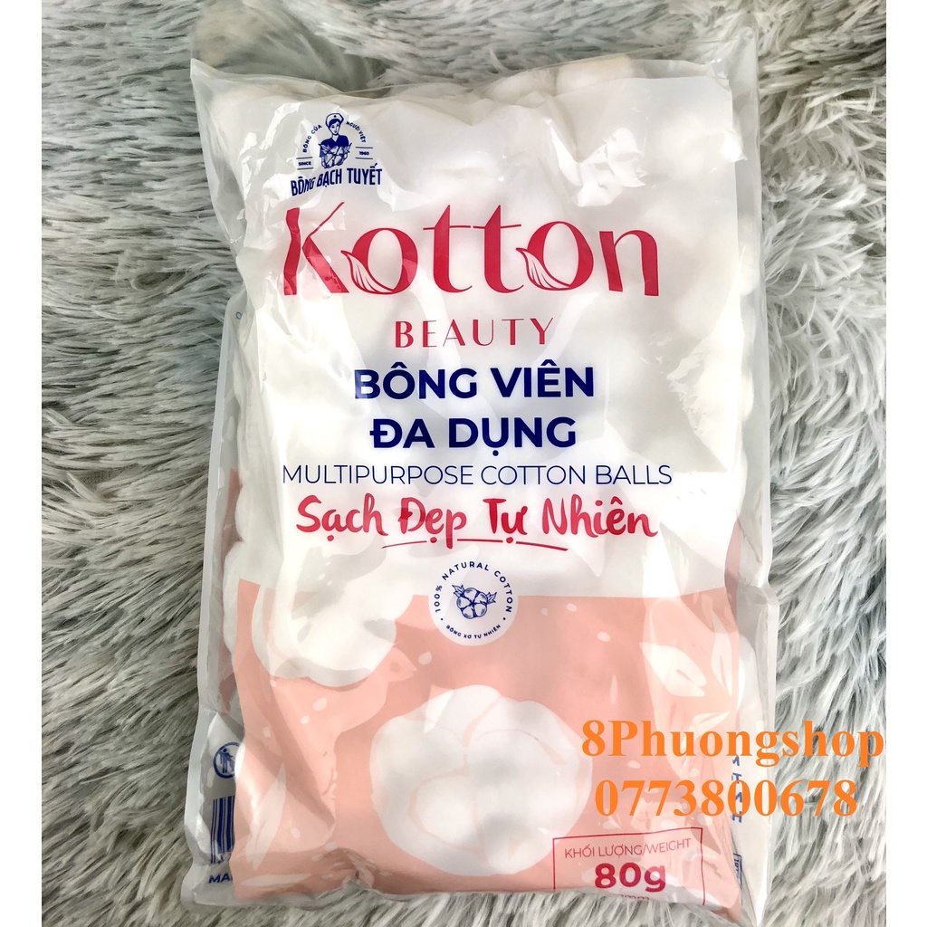 Bông Viên đa dụng Kotton Beauty gói 80g chính hãng Bông Bạch Tuyết - Bông gòn dạng viên 20mm gói 80g
