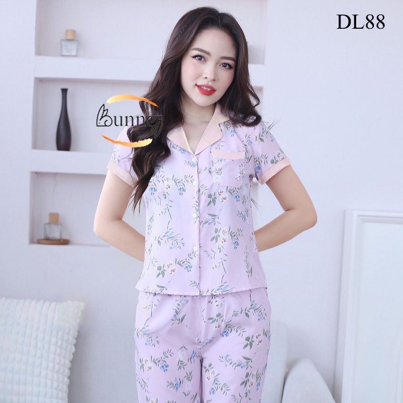 [Bunny] BỘ NỮ MẶC NHÀ KIỂU DÁNG PIZAMA TAY CỘC QUẦN DÀI QUẦN ÁO CHẤT LIỆU LỤA MỀM MÁT,