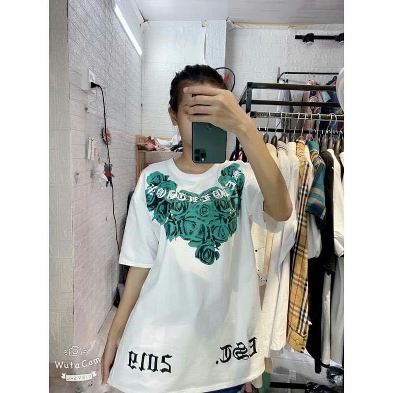 Áo thun tay lỡ Mikenco hoa hồng xanh MOSSSHOP - Áo phông nam nữ unisex phong cách hàn quốc ulzzang form rộng 65kg