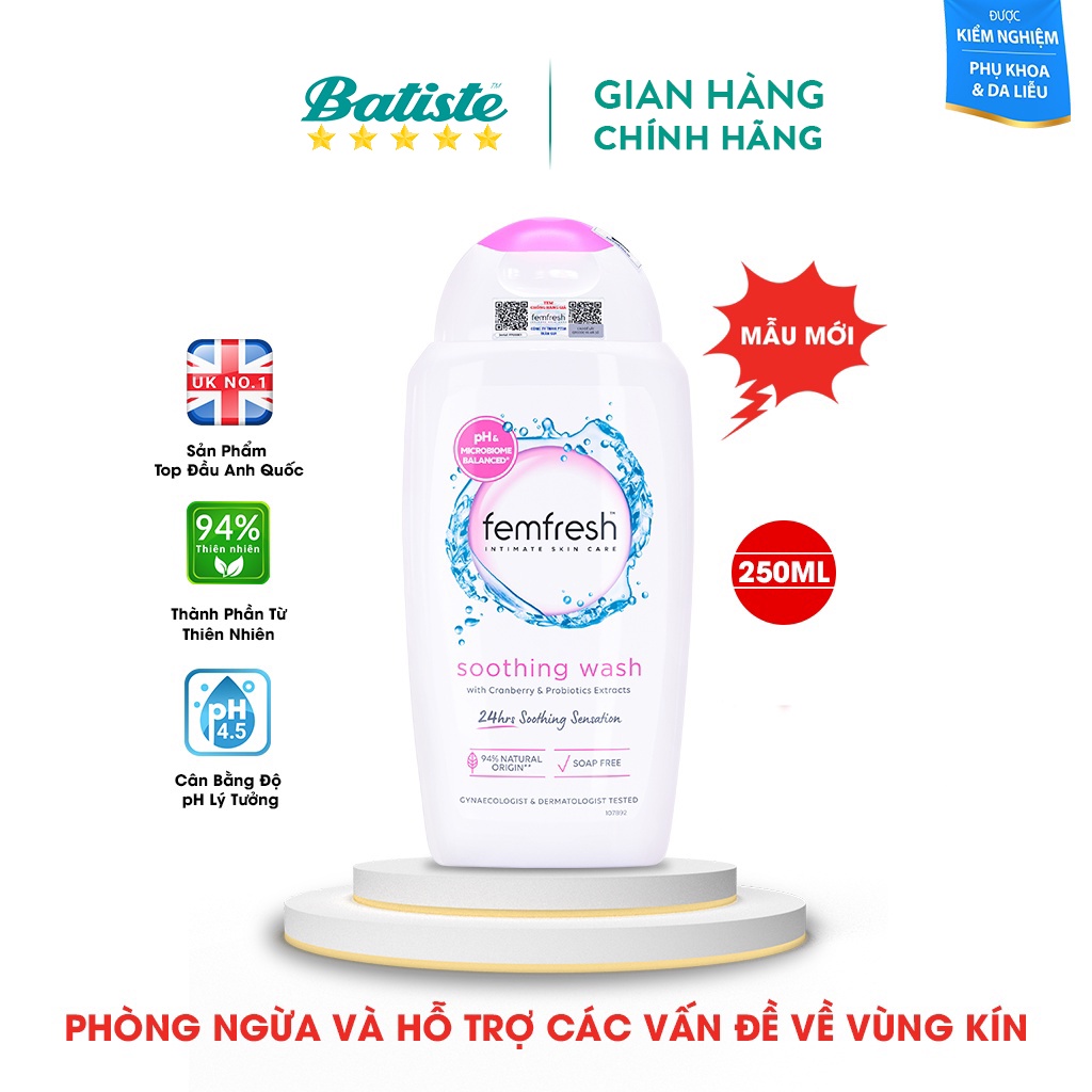 Dung Dịch Vệ Sinh Phụ Nữ Femfresh Soothing Wash - Hỗ Trợ Các Vấn Đề Vùng Kín Giúp Sạch, Thơm, Tươi Mới 250ml