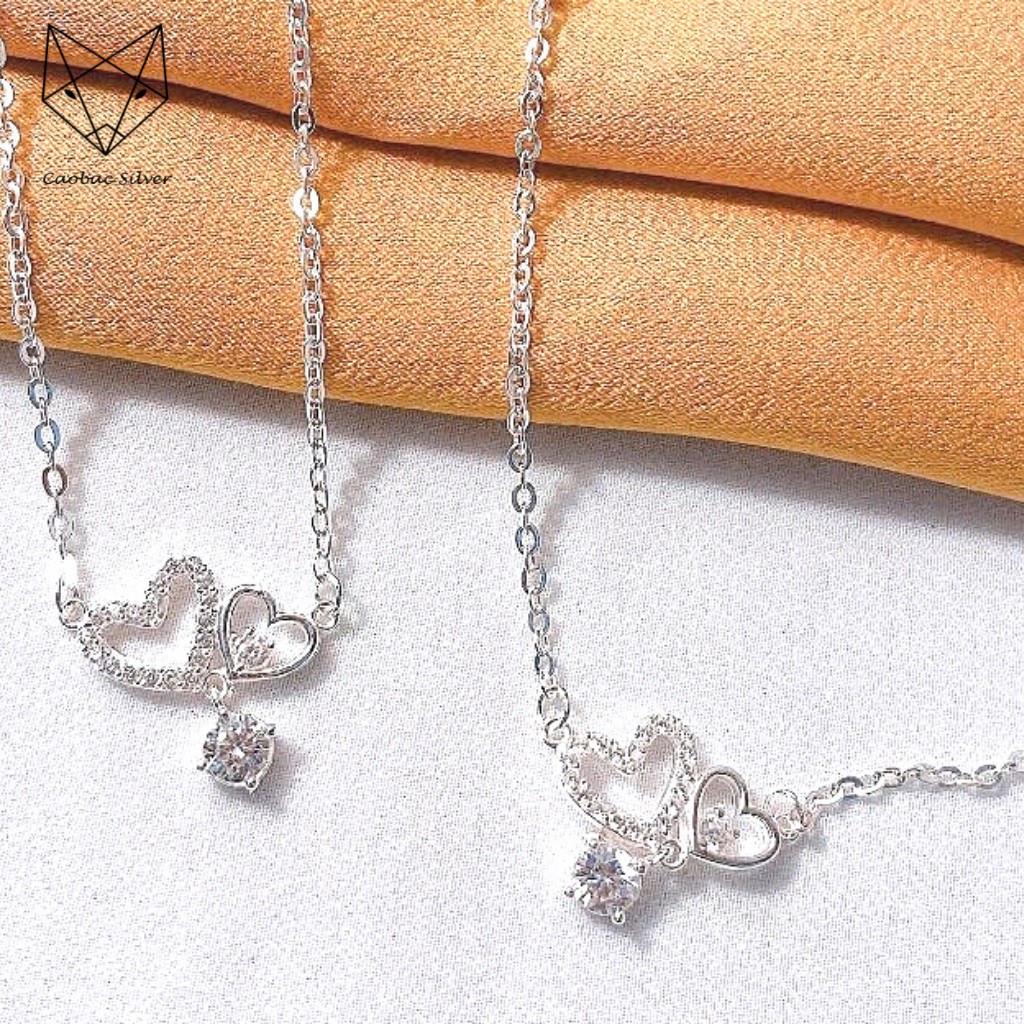 Lắc Tay Lắc Chân CAOBAC JEWELLERY Bạc Ta Cho Nữ Sợi Mảnh Họa Tiết Hai Tim Ổ Đá