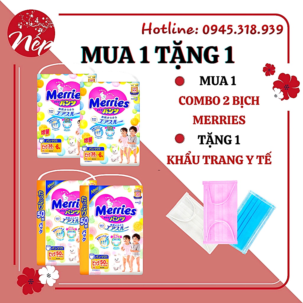 COMBO 2 BỊCH BỈM DÁN/QUẦN MERRIES CỘNG MIẾNG NỘI ĐỊA NHẬT SS96/ S88/M64/M68/ L58/ L50/Xl44/XXL28