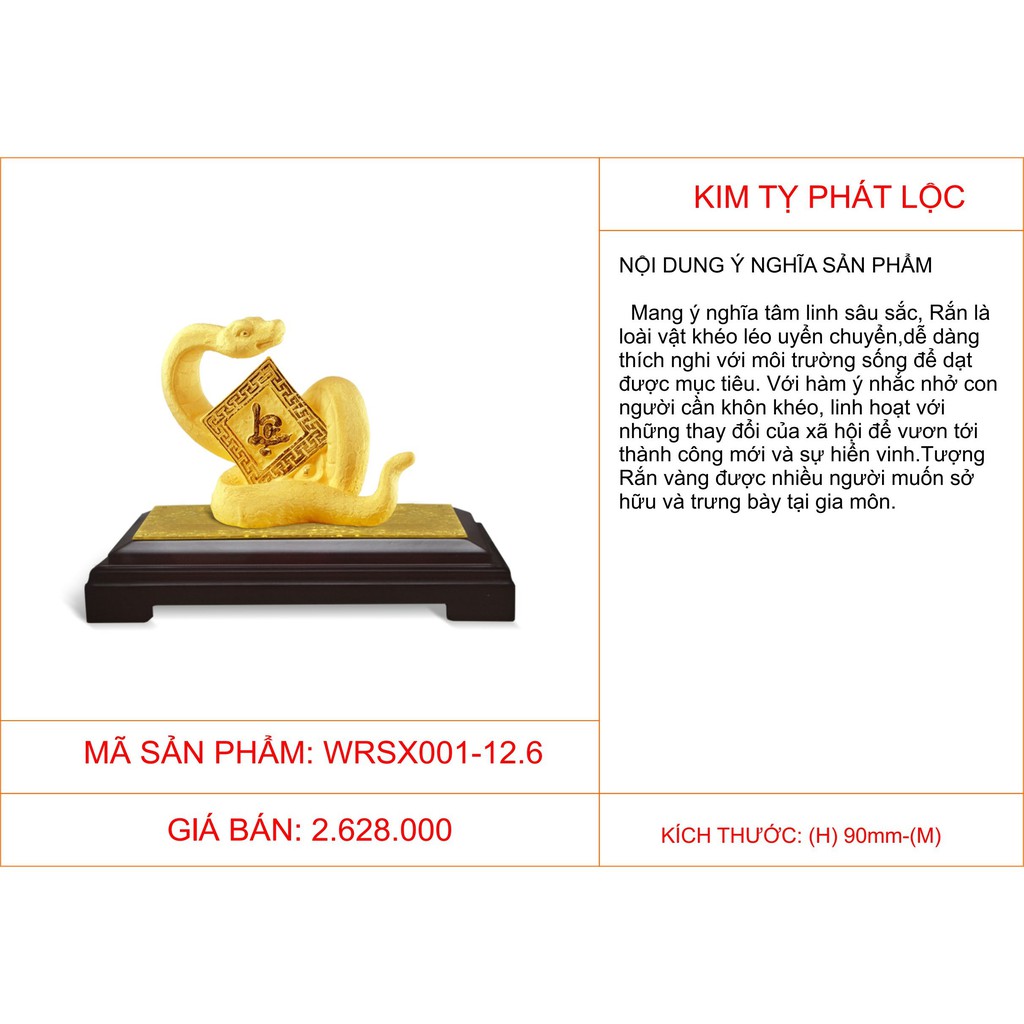 Quà tặng phong thủy mạ vàng Kim Tỵ Phát Lộc DOJI WRSX001-12.6 mang lại thành công, hiển vinh, may mắn cho gia chủ