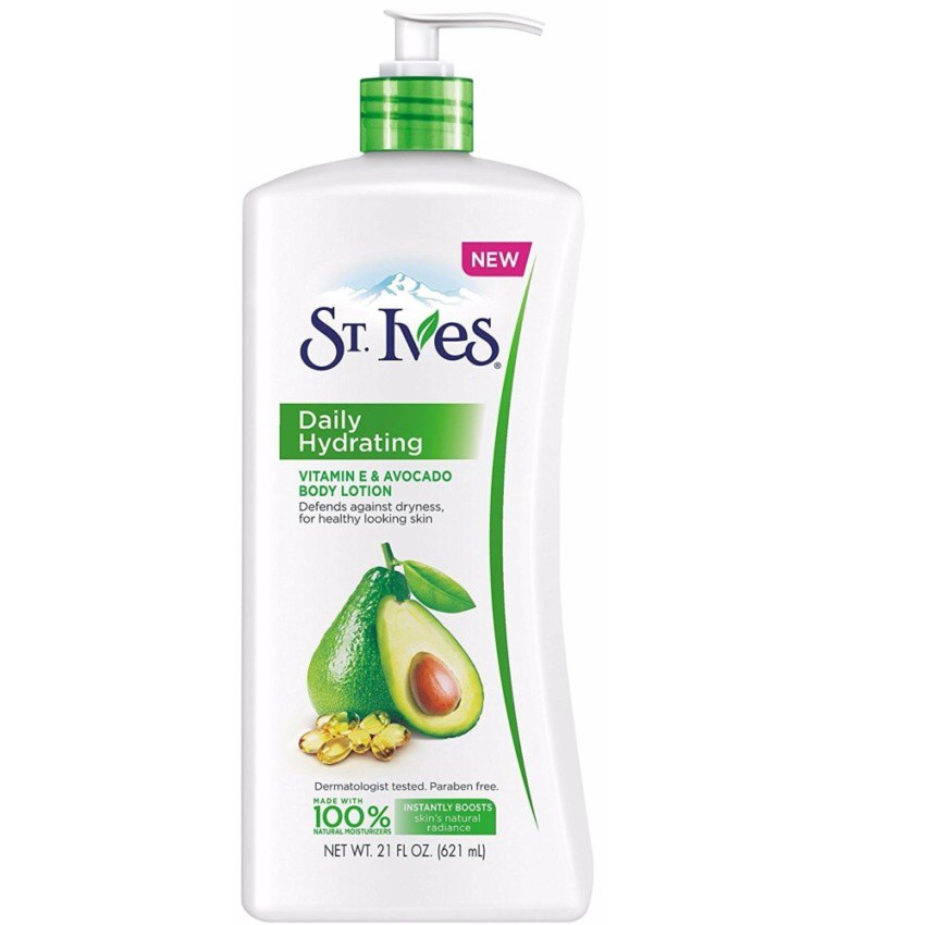 Dưỡng thể chiết xuất trái bơ St. Ives Daily Hydrating Body Lotion Vitamin E and Avocado 621ml (Mỹ)