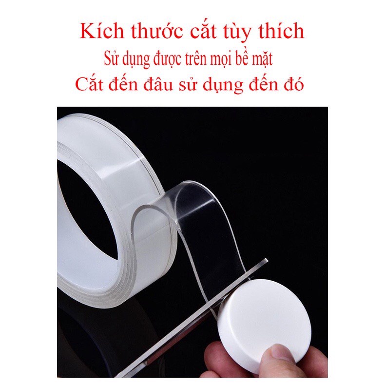 Băng keo dán dính trắng NANO 2 mặt đa năng trong suốt 3M và 1M Dày 2mm siêu dính Trung Tín