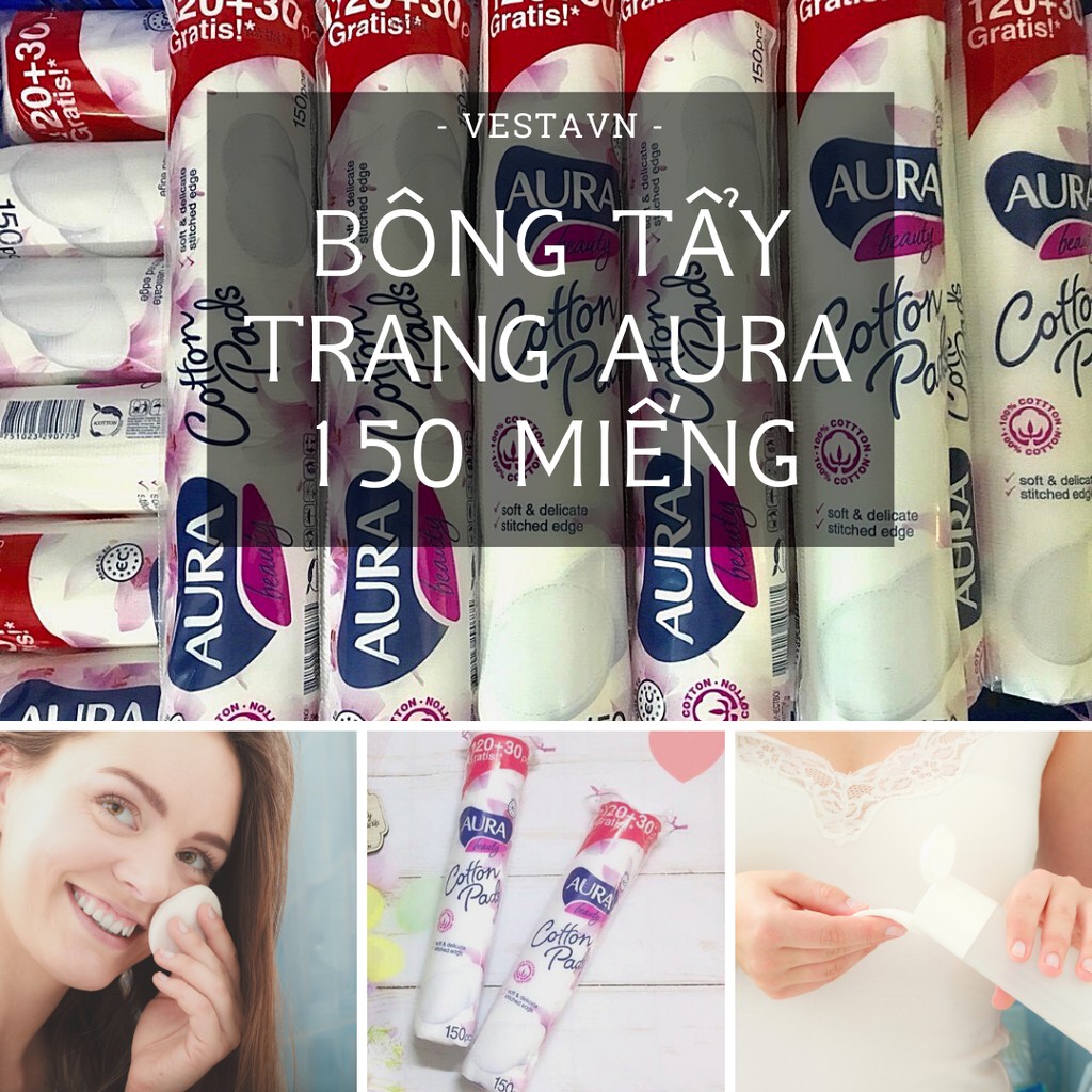 Bông tẩy trang 𝑭𝒓𝒆𝒆𝒔𝒉𝒊𝒑 Bông tẩy trang Aura 150 miếng