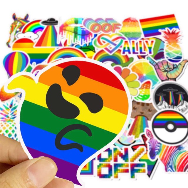 Sét 30-50 Sticker LGBT cầu vồng ép lụa có đề can bóc dán