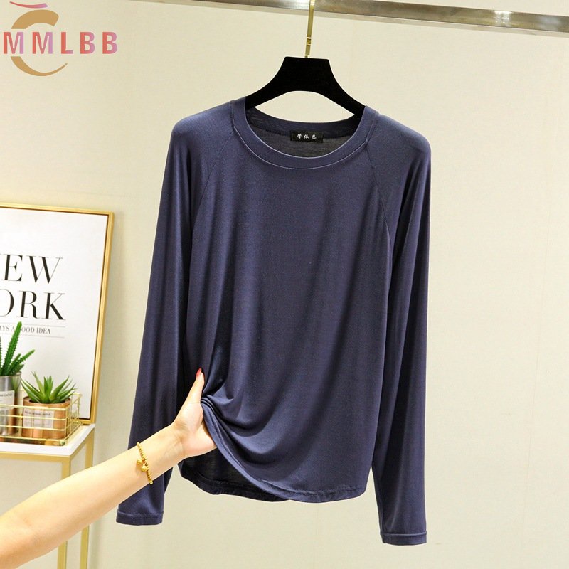 Áo Thun cotton modal Mỏng Tay Dài Cổ Tròn Dáng Rộng Thời Trang Xuân Thu Cho Nữ