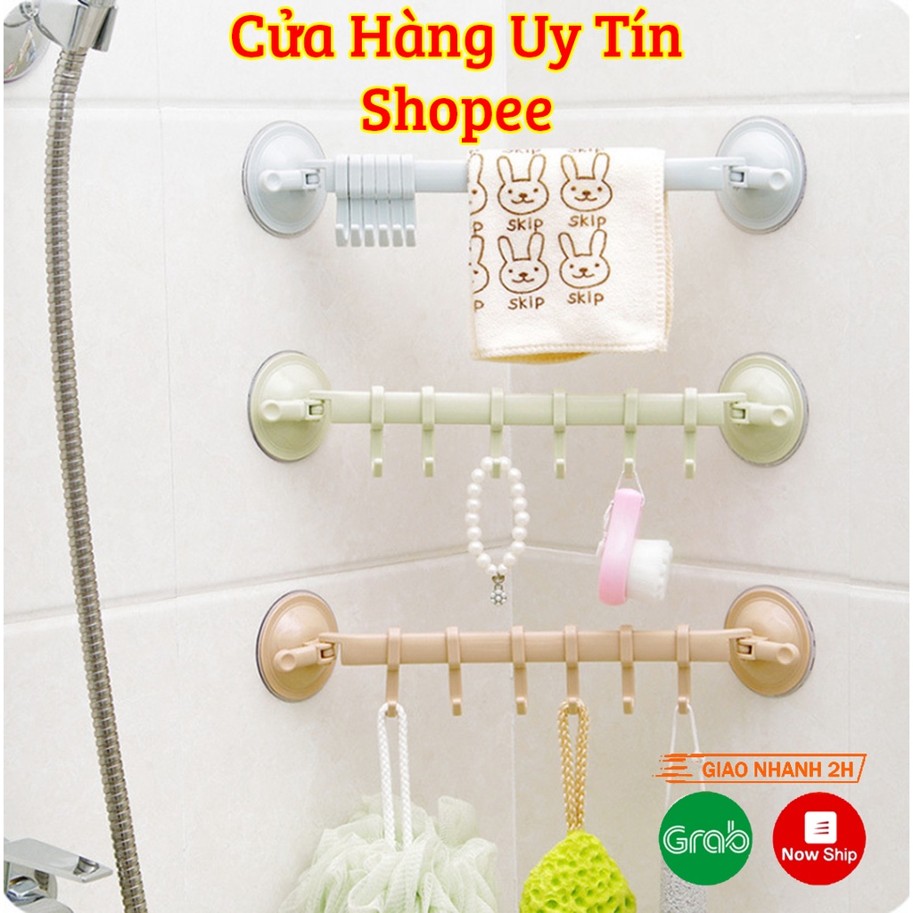 Móc treo đồ nhà tắm hút chân không, móc treo quần áo nhựa abs cao cấp màu hồng kích thước 35cm x 8cm