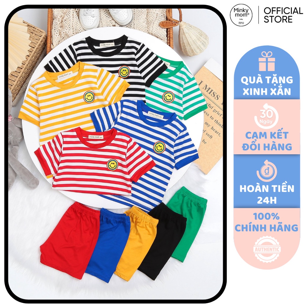 [SALE] Bộ Quần Áo Bé Gái, Bé Trai Minky Mom Vải Thun Lạnh Kẻ Ngang Mặt Cười, Bộ Cộc Tay Cho Bé Mặc Nhà MKM2211