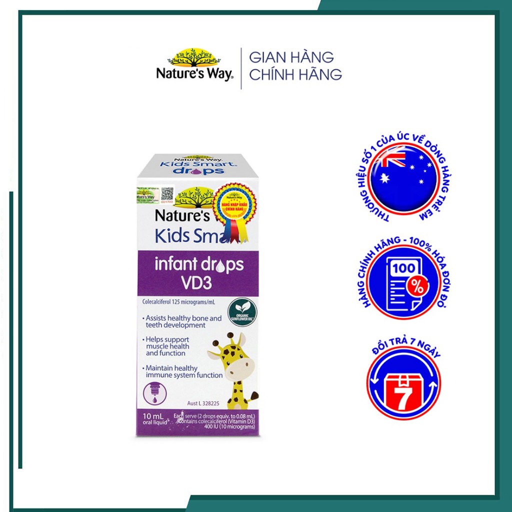 Nature's Way Kids Smart Infant Drops VD3 - Chai 10ml - Bổ Sung Vitamin D3 Cho Bé Hỗ Trợ Xương Và Răng Chắc Khỏe