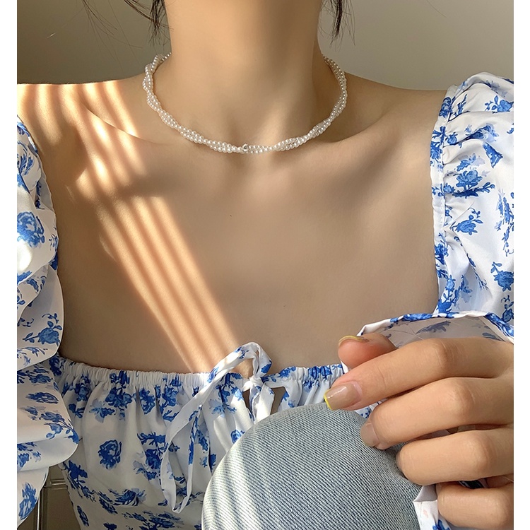 Vòng cổ choker đính ngọc trai giả phong cách Hàn Quốc thời trang sang trọng