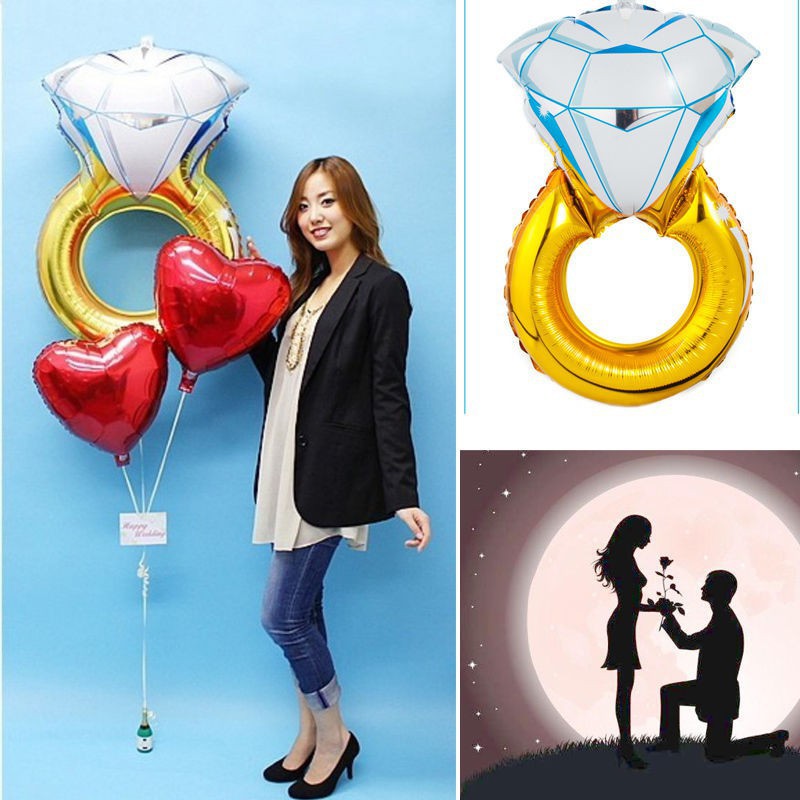Bong bóng bằng lá foil, hình nhẫn kim cương, trang trí tiệc đính hôn/tiệc cưới