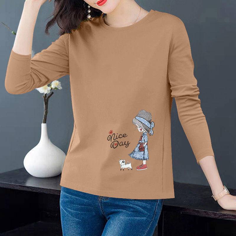 Áo thun cotton tay dài cổ tròn plus size cho phụ nữ trung niên