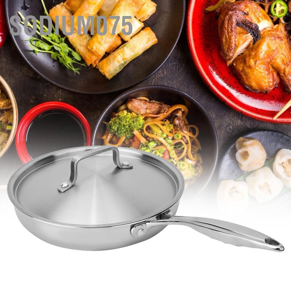 Có thể bán buôn Chảo chống dính phẳng ba lớp bằng thép không gỉ 304/403 24cm với nắp nồi Sodium075 Hàng giao ngay