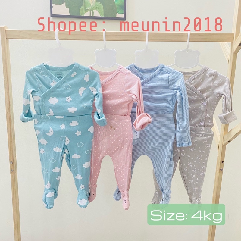 Bộ dài tay liền bao tay chân vạt chéo cho bé sơ sinh hàng xuất dư chất liệu cotton LỖI B