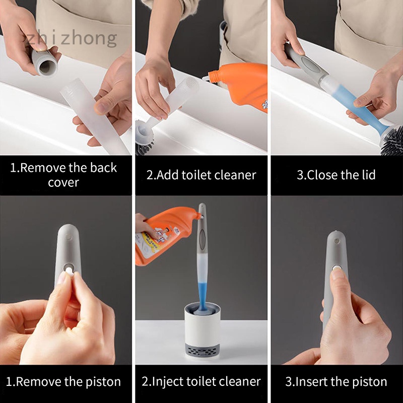 Bộ Cọ Chà toilet Tay Cầm Dài Có Thể Bơm Lại Kèm Bàn Chải Rửa Nhà Vệ Sinh Tảo Cát Mềm Mại Thấm Hút Tốt Kèm Đế
