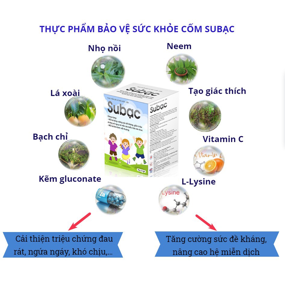Cốm Su bạc-hộp 15gói- tăng cường sức đề kháng cho trẻ - Subac tăng miễn dịch cho bé từ lysine, cao lá xoài, vitamin C