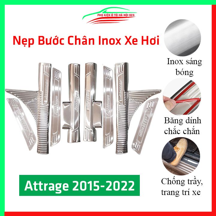Bộ nẹp bước chân inox ô tô Mitsubishi Attrage 2015-2019 chống trầy làm đẹp ô tô